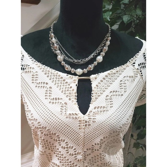 Bluet Womens White Polyester Round Neck Short Sleeve Knee Length Dress Size 16 - Picture 2 of 13